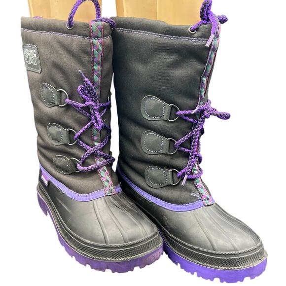 🧊 Arctic Cat ArcticWear Winter Snow Boots Black Purple Made Canada Size 7 VTG - Picture 1 of 6
